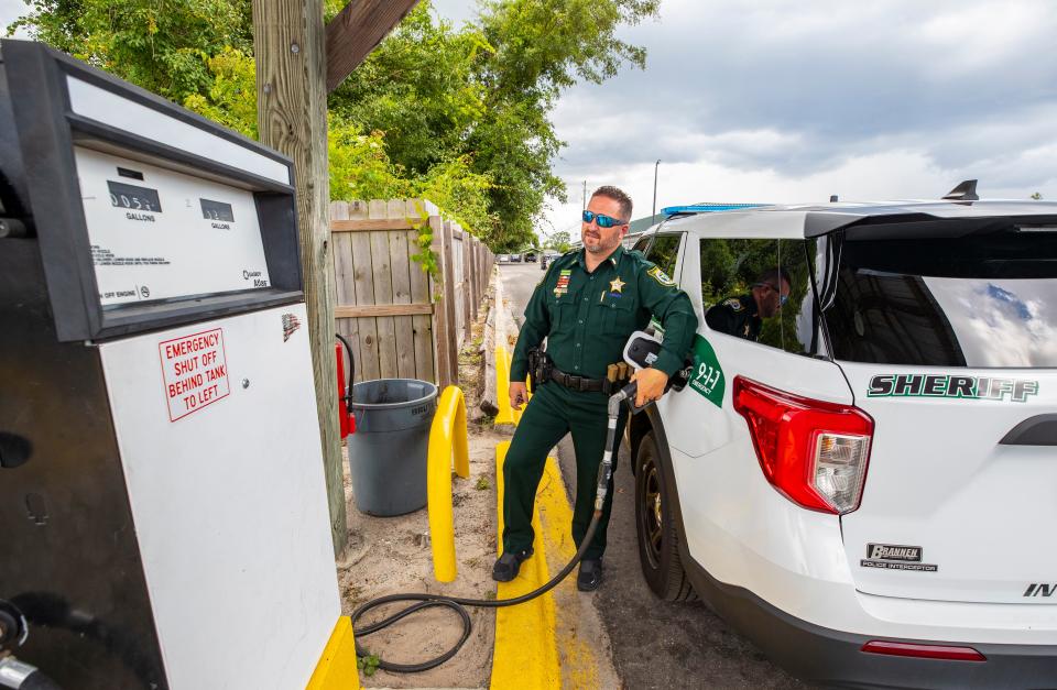 Lt. Billy Byrd fills up with gas at the Bay County Sheriff’s Office on Tuesday.