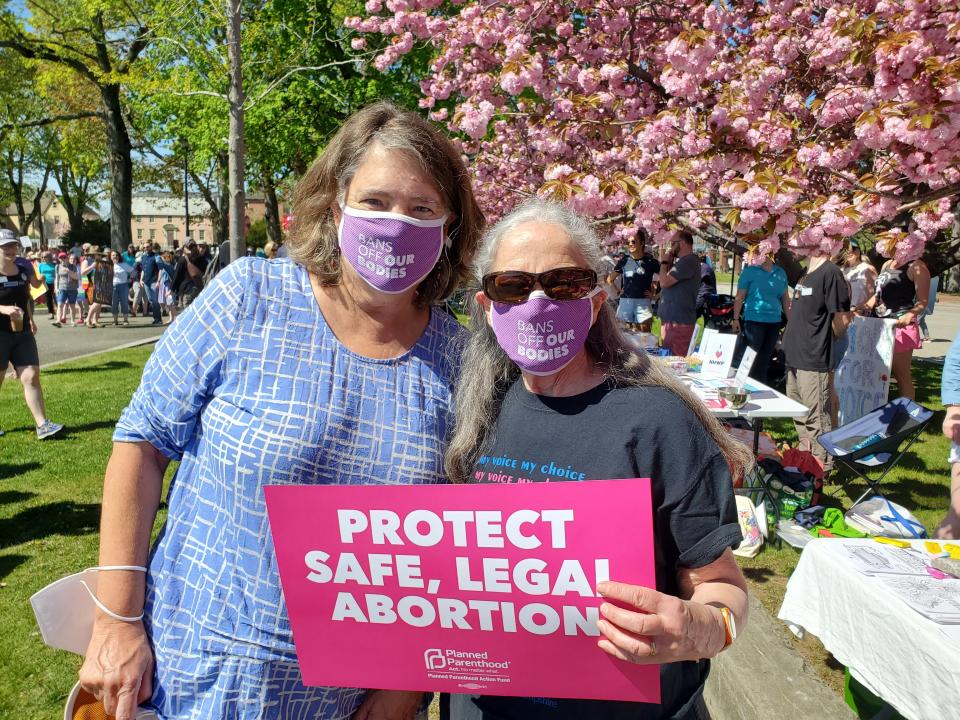 Annie Littlefield of Eliot, Maine, and Diane Stradling of Portsmouth at the Bans Off Our Bodies rally Saturday, May 14, 2022 at Prescott Park in Portsmouth.