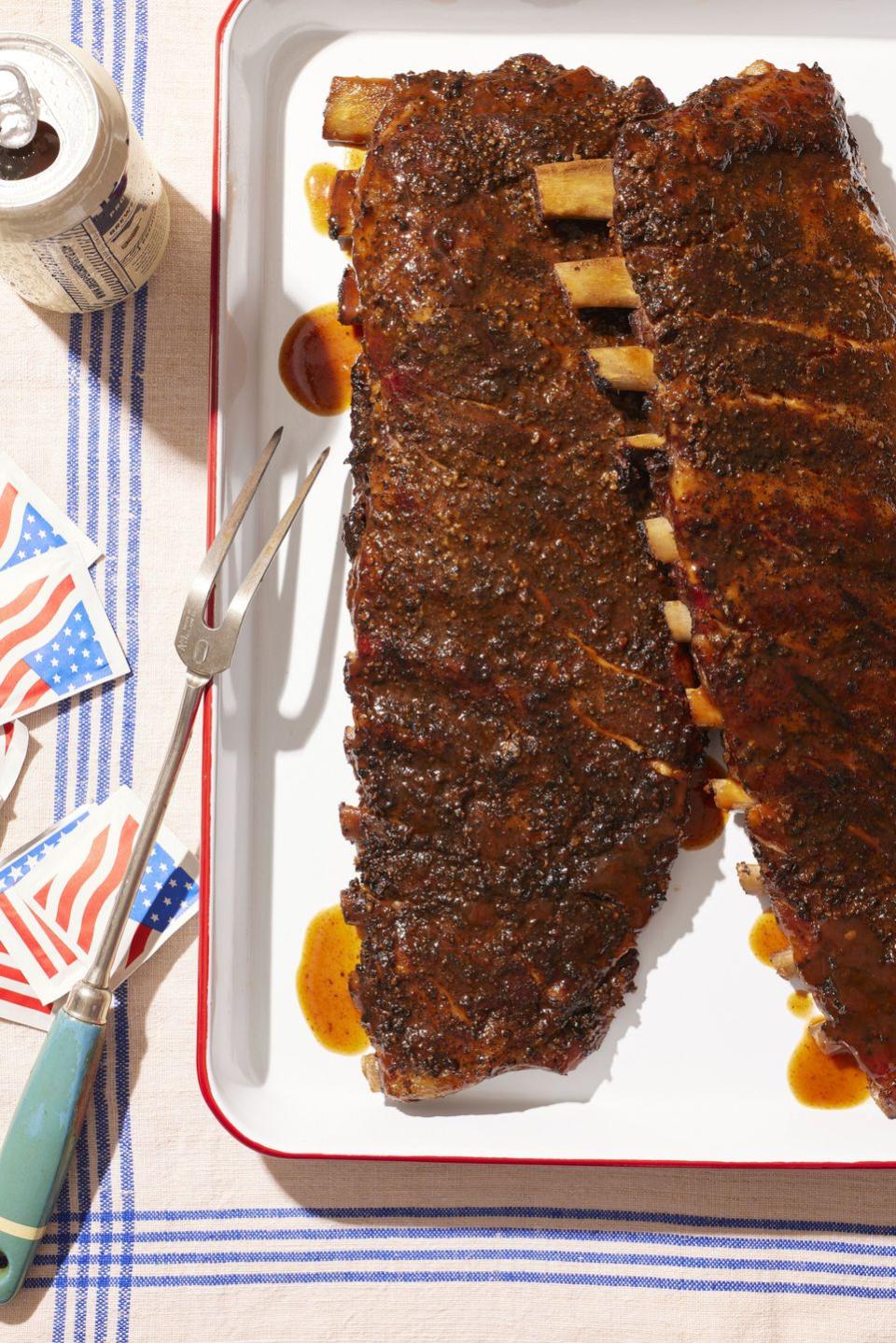 saltandpepper bbq ribs on a white serving tray