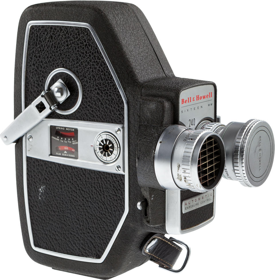 This photo provided by Heritage Auctions shows the 1950's era 16 millimeter film camera used by Orson Welles to shoot a 1962 documentary and home movies which is one of the items consigned by his daughter Beatrice Welles to be offered by Heritage Auctions in New York City on April 26, 2014. (AP Photo/Heritage Auctions)