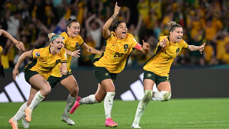 Matildas celebrate the World Cup. 