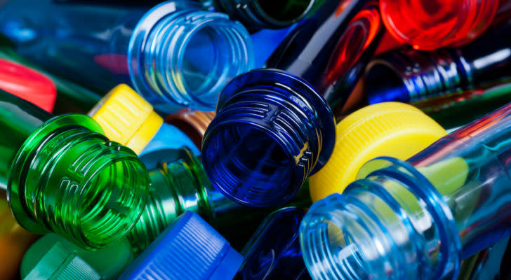 Various colorful plastic bottles.