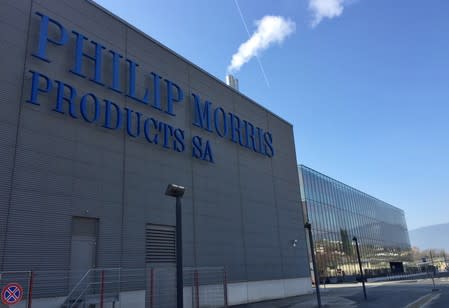 Philip Morris International's research and development headquarters are pictured next to the company's cigarette factory in Neuchatel