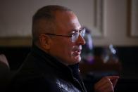 Former Russian tycoon Mikhail Khodorkovsky speaks during an interview with Reuters in central London, Britain