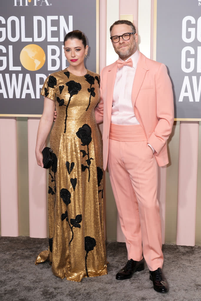 Lauren Miller and Seth Rogen attend the 80th Annual Golden Globe Awards on Jan. 10 at the Beverly Hilton in Beverly Hills, Calif. (Photo: Kevin Mazur/Getty Images)