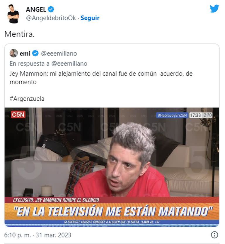 Ángel de Brito afirmó que lo que Jey Mammon dijo es "mentira" sobre su desvinculación de Telefe