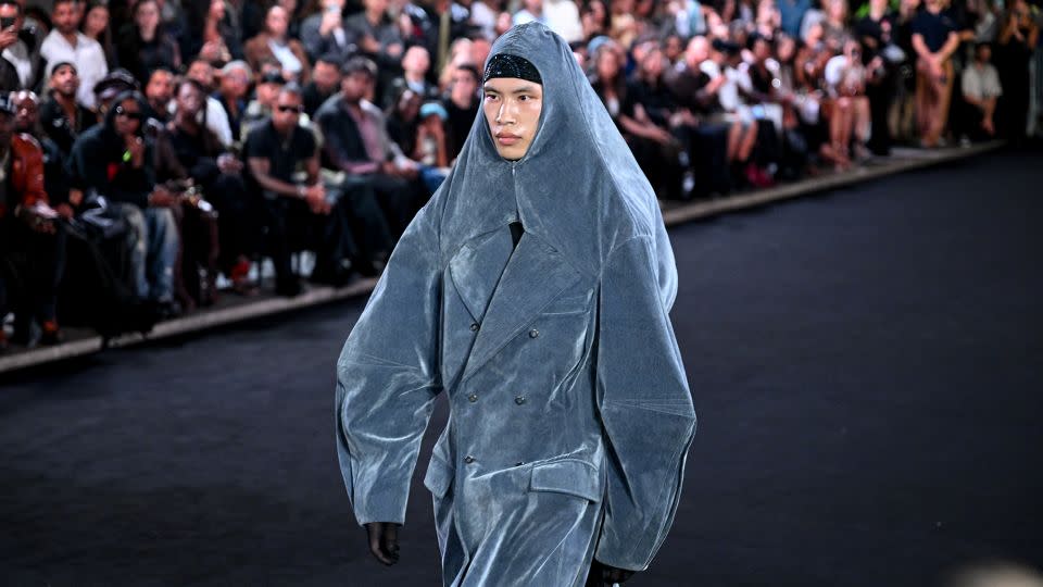 Luar creative director Raul Lopez offered up a full range of coverage, from layered looks with outerwear that cocooned models to sheer tops, tights-as-pants and shorts zippered open into briefs. - Gilbert Flores/WWD/Getty Images