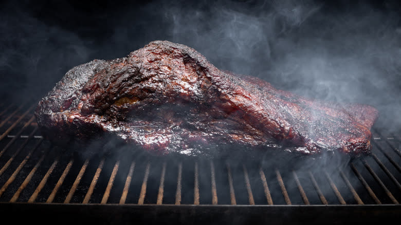 Brisket inside smoker