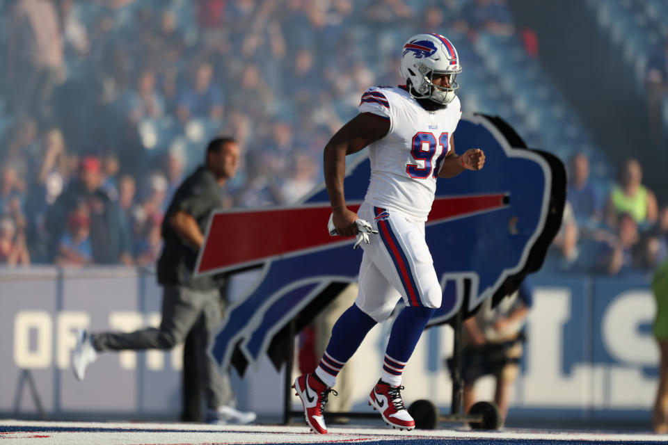 ORCHARD PARK, NEW YORK - AUGUST 08: Ed Oliver #91 of the Buffalo Bills runs on the field before a preseason game against the Indianapolis Colts at New Era Field on August 08, 2019 in Orchard Park, New York. (Photo by Bryan M. Bennett/Getty Images)