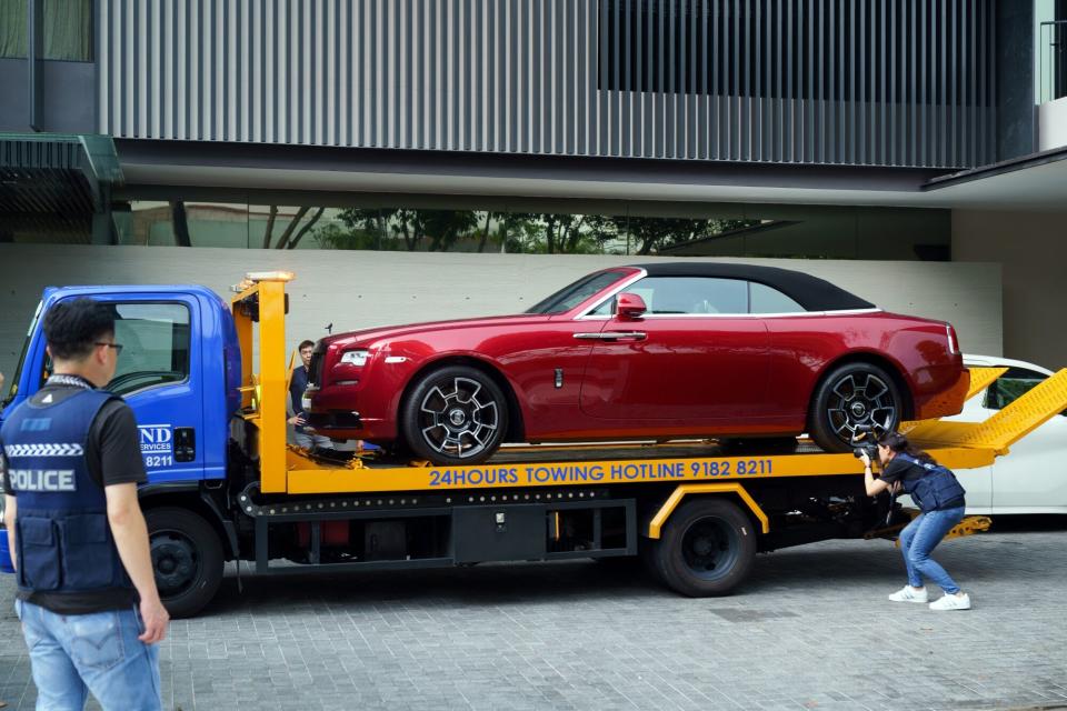 FILE PHOTO: A Rolls-Royce vehicle seized by police at a residence of a suspect's house in the money-laundering case in Singapore on Oct. 25, 2023. (Photo: Ore Huiying/Bloomberg)