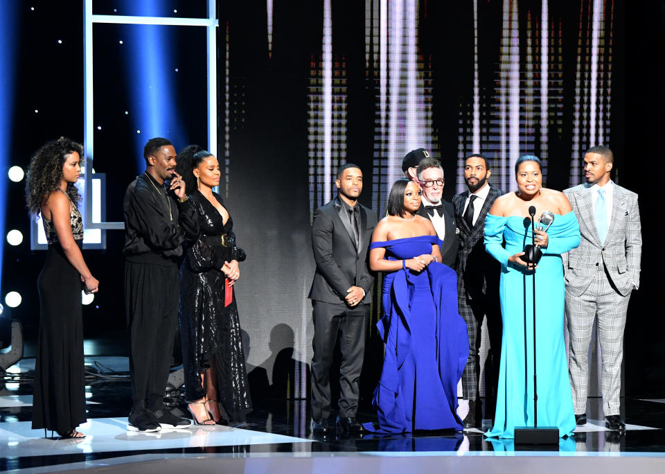 HOLLYWOOD, CALIFORNIA - MARCH 30: Cast and crew of 'Power' accept the Outstanding Drama Series onstage at the 50th NAACP Image Awards at Dolby Theatre on March 30, 2019 in Hollywood, California. (Photo by Earl Gibson III/Getty Images for NAACP)