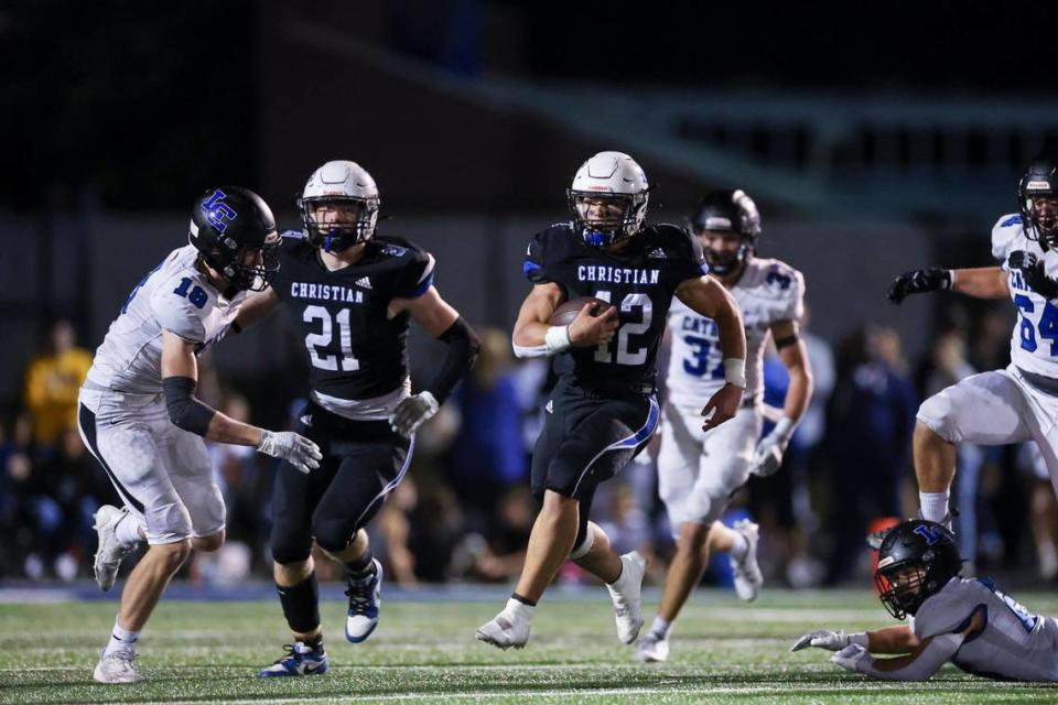 Lexington Christian Academy’s Brady Hensley (42) has rushed for more than 2,000 yards and scored more than 40 touchdowns this season.