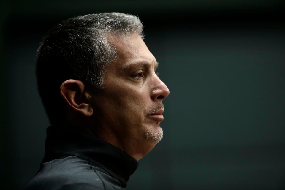 Philadelphia Eagles defensive coordinator Jim Schwartz speaks with members of the media during a news conference at the team's NFL football training facility in Philadelphia, Tuesday, Dec. 12, 2017. (AP Photo/Matt Rourke)