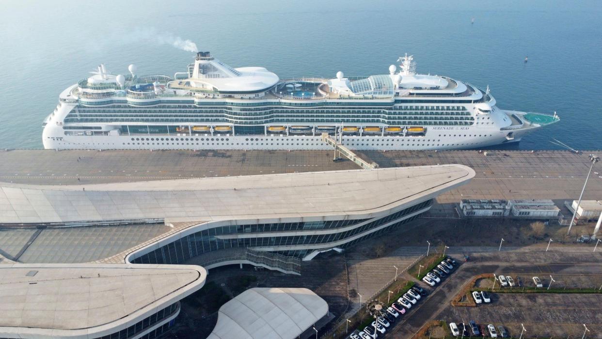 Royal Caribbean's Serenade of the Seas docking in north China's Tianjin Municipality Sunday, April 07, 2024. (FeatureChina via AP Images)