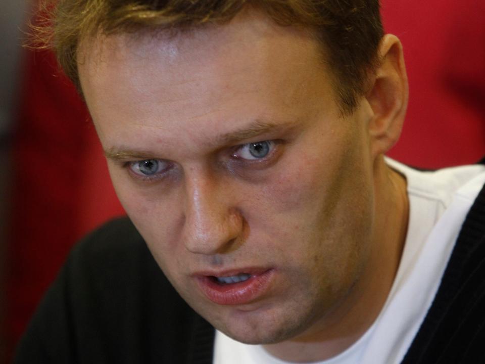 Alexei Navalny speaks at a meeting in Moscow, Russia.