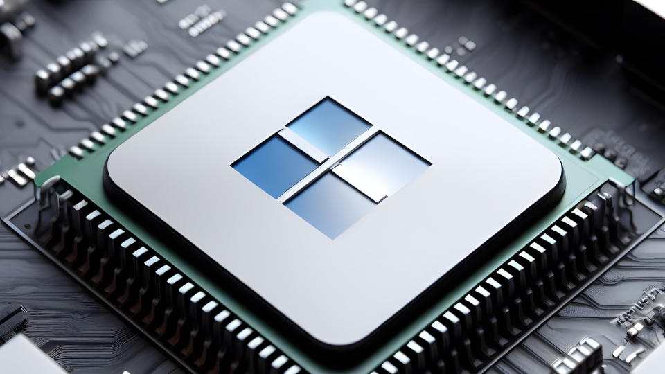 An AI generated image of a processor with a Microsoft logo on it