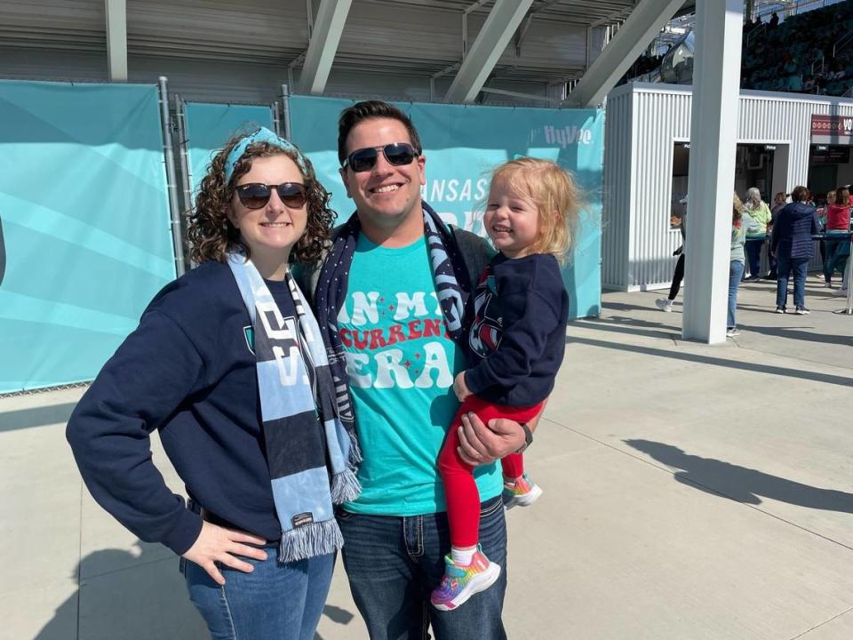 Kate and Garrett Rampon brought 2-year-old Coralie to the Kansas City Current match to open CPKC Stadium in KC.
