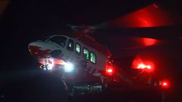 The group is believed to be a family and Ambulance Victoria received calls for help at 7:32pm and airlifted two critical patients to hospital. Photo: 7 News