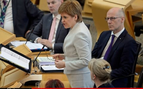 First Minister of Scotland , Nicola Sturgeon speaking during First Minister's Questions in the Scottish Parliament