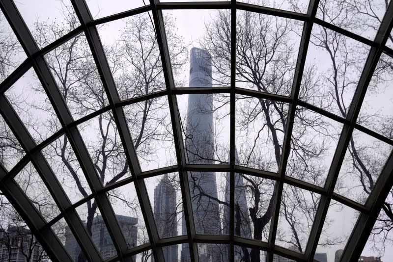 Skyscrapers Shanghai Tower, Jin Mao Tower and Shanghai World Financial Center are seen at the financial district of Pudong in Shanghai