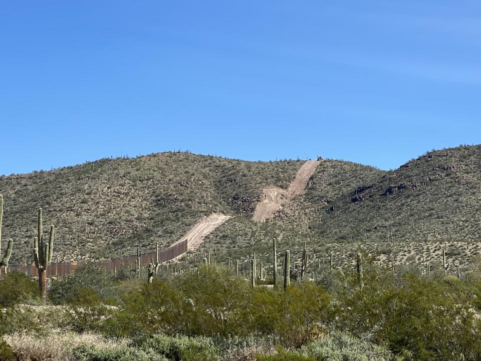 A strip of land prepared for a border wall is seen along Monument Hill in Organ Pipe Cactus National Monument. (Photo: Laiken Jordahl/Center for Biological Diversity)