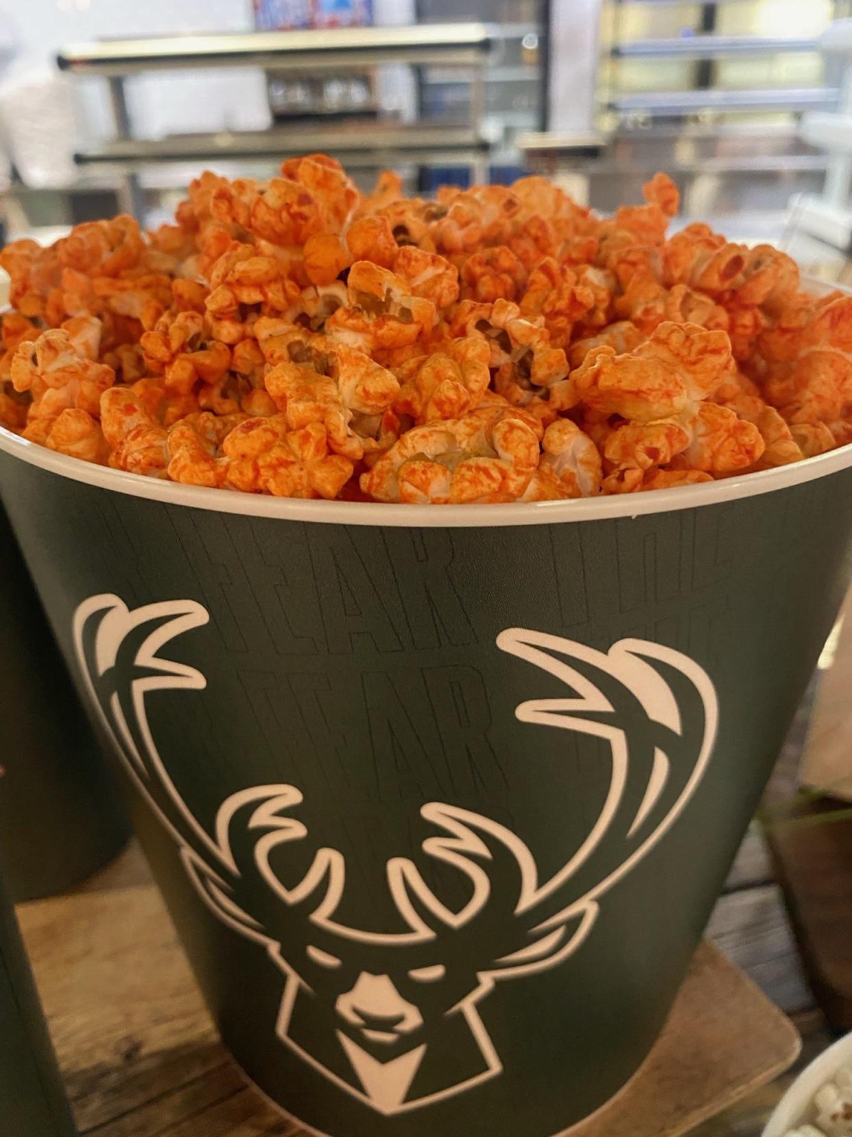A new Milwaukee Bucks postseason means new food and drink additions around Fiserv Forum. This is Flamin' Hot Cheeto popcorn.
