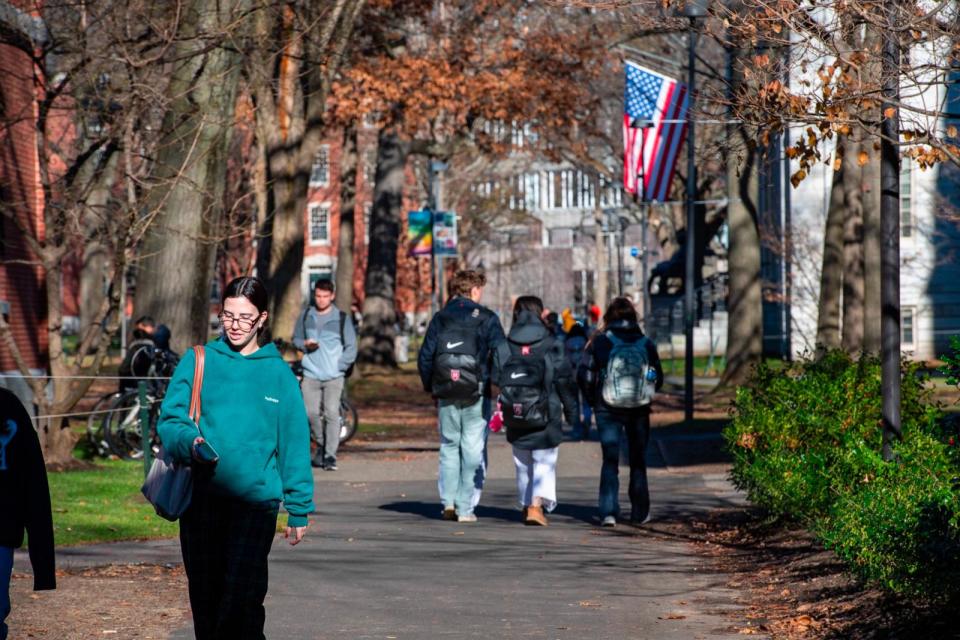 PHOTO: Students walk through Harvard Yard at Harvard University, Dec. 12, 2023, in Cambridge, Mass. (Joseph Prezioso/AFP via Getty Images, FILE)