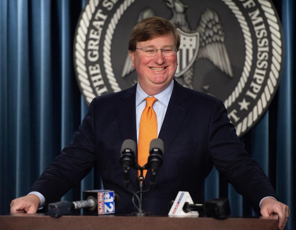 Mississippi Gov. Tate Reeves announces a special session at the Walter Sillers Building in Jackson, Miss., on Wednesday, Jan. 24, 2024. The session is for a $10 billion project.