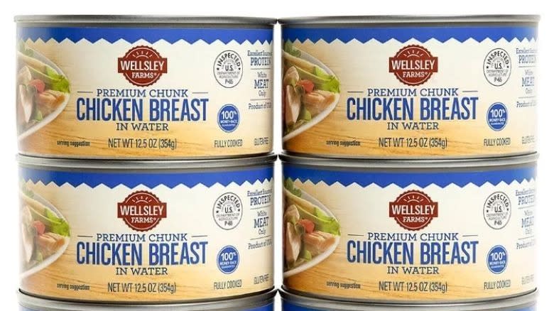 Four cans of Wellsley Farms Chicken Breast