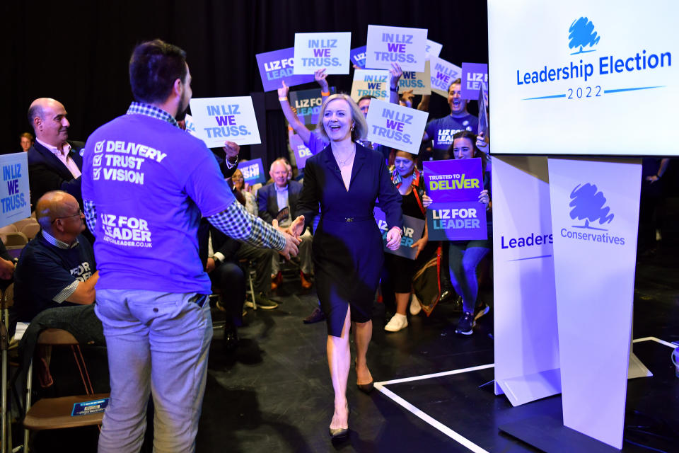 BIRMINGHAM, ENGLAND - AUGUST 23: Foreign Secretary and Conservative leadership hopeful Liz Truss speaks during the Conservative leadership hustings at the NEC on August 23, 2022 in Birmingham, England. Foreign Secretary, Liz Truss and former Chancellor Rishi Sunak are vying to become the new leader of the Conservative Party and the UK's next Prime Minister. (Photo by Anthony Devlin/Getty Images)