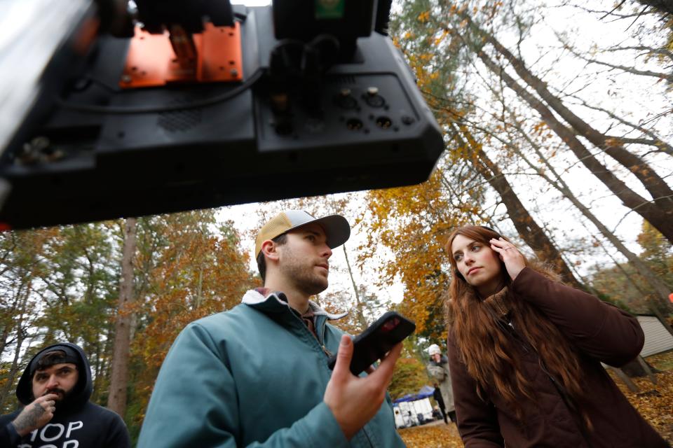 Sean Campbell, cinematographer, and Alyssa Botelho, director, monitor the next shot during filming of Sweet Freedom in Marion.