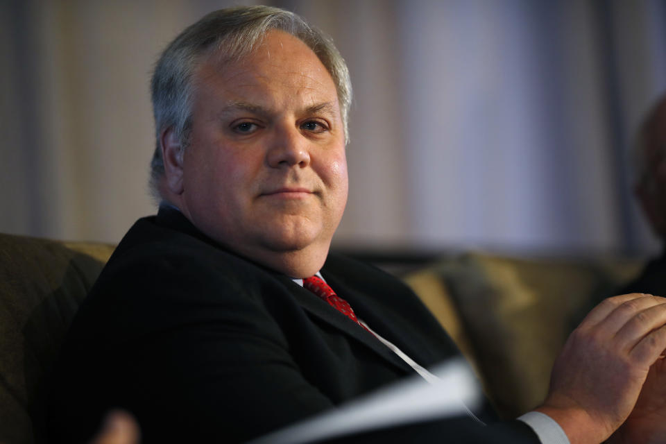 File - In this July 26, 2018, file photo, U.S. Deputy Secretary of the Interior David Bernhardt waits to speak during the annual state of Colorado energy luncheon sponsored by the Colorado Petroleum council in Denver. The headquarters of the U.S. government's largest land agency will move from the nation's capital to western Colorado, a Republican senator said Monday, July 15, 2019, a high-profile component of the Trump administration's plan to reorganize management of the nation's natural resources. Rep. Raul M. Grijalva, D-Arizona, chairman of the House Natural Resources Committee, attacked the headquarters move and noted that Grand Junction is not far from Interior Secretary David Bernhardt's hometown of Rifle, Colorado. (AP Photo/David Zalubowski, File)