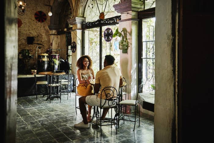 two people eating in a restaurant