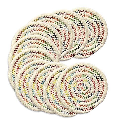 4) ZKZNsmart Handcrafted Woven Coasters Set of 10 Absorbent Heat-Resistant Reusable for Straw Cup Drink Coasters Dining Table Mat (Rainbow)