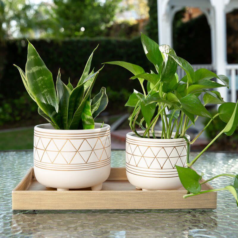 Gold Crisman 2-Piece Ceramic Pot Planter Set