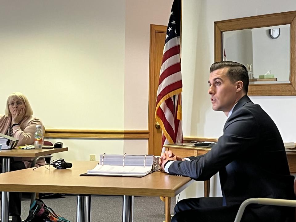 Former N.H. State Trooper Haden Wilber testifies in 2022 in front of the Personnel Appeals Board.