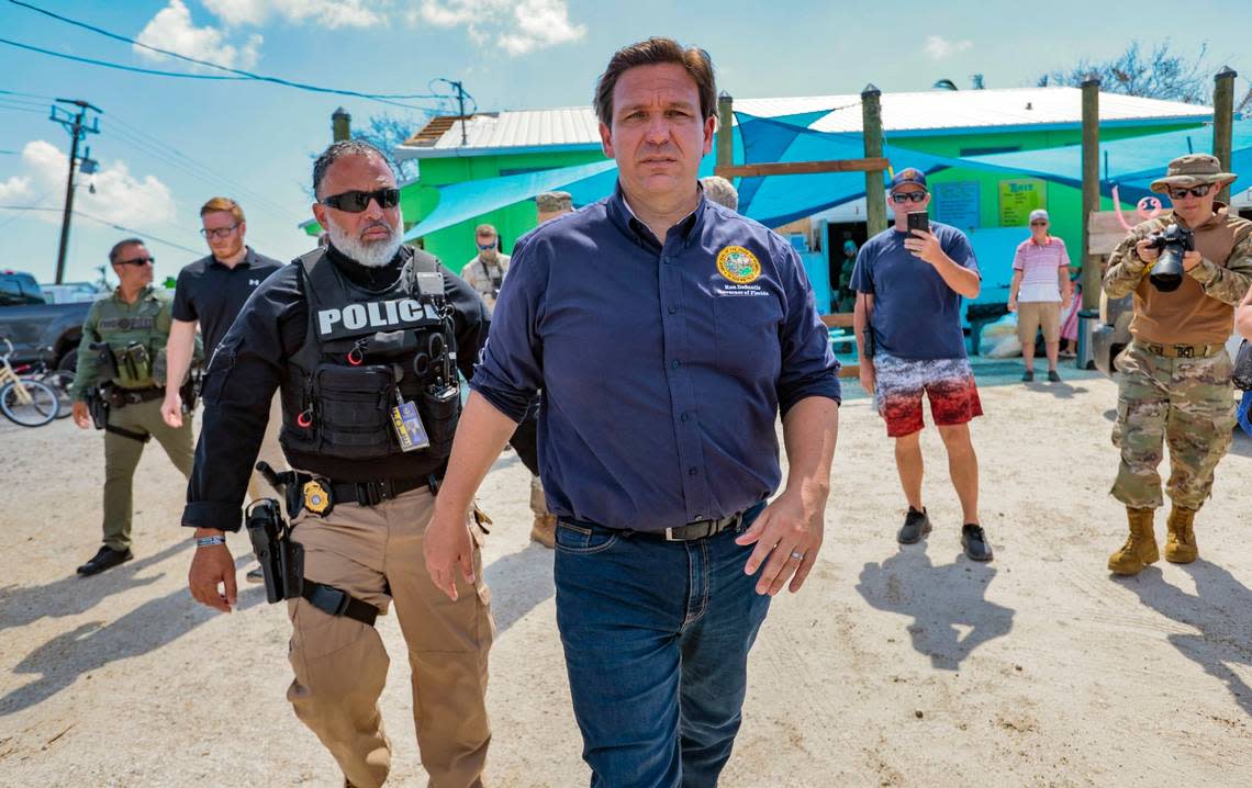 Florida Governor Ron DeSantis tours Matlacha Pine Island to meet with residents on Tuesday, October 4, 2022 after Hurricane Ian struck the area