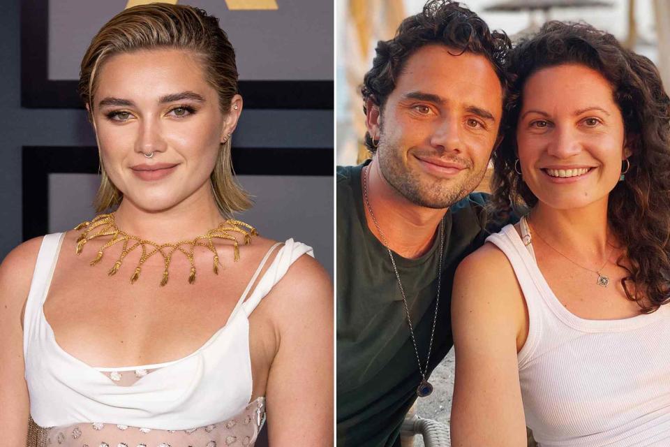 <p>Emma McIntyre/WireImage ; Toby Sebastian Instagram</p> Florence Pugh attends the Academy of Motion Picture Arts and Sciences 13th Governors Awards on November 19, 2022 in Los Angeles, California. ; Toby Sebastian and Arabella Gibbins.