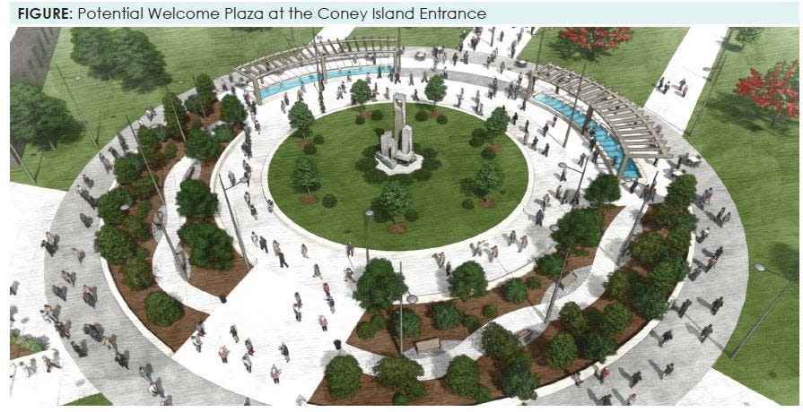 A rendering of a proposed "Welcome Plaza" at the entrance of Coney Island