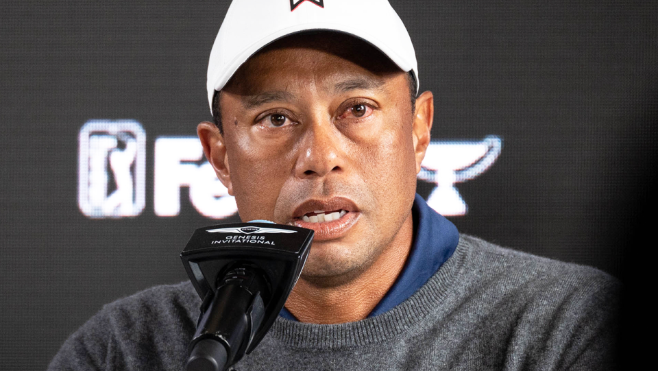 Tiger Woods (pictured) during a press conference at The Genesis Invitational tournament.