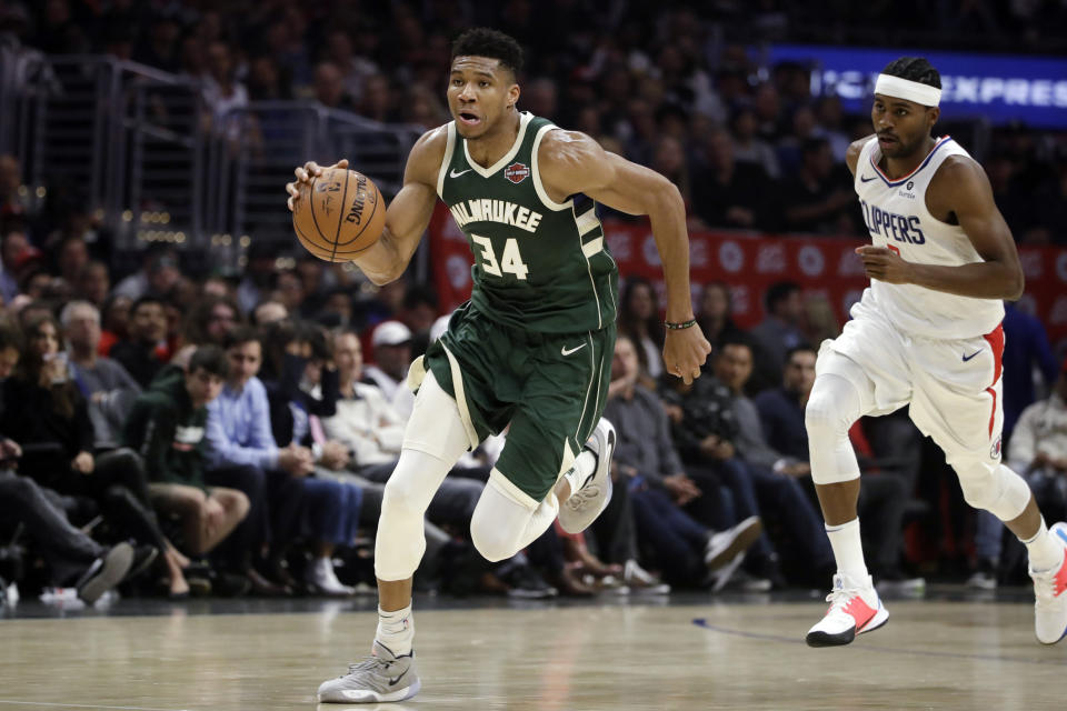Giannis Antetokounmpo dropped 38 points and 16 rebounds to lead the Bucks past the Clippers on Wednesday in Los Angeles. 