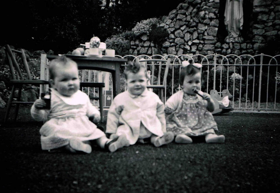 Mari Steed, far right, with two friends at Bessborough Mother and Baby Home, circa April 1961. (Courtesy Mari Steed)