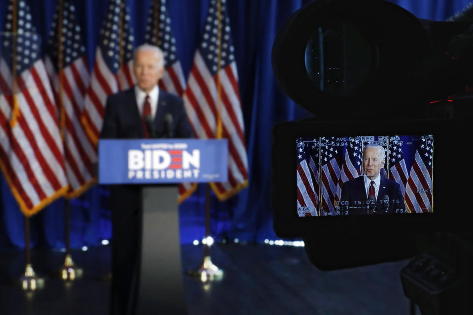 Democratic presidential candidate former Vice President Joe Biden makes a foreign policy statement, in New York, Tuesday, Jan. 7, 2020. (AP Photo/Richard Drew)