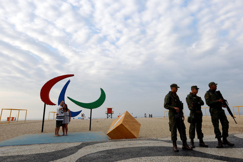 Selfie in front of the Paralympic symbol in Rio de Janeiro