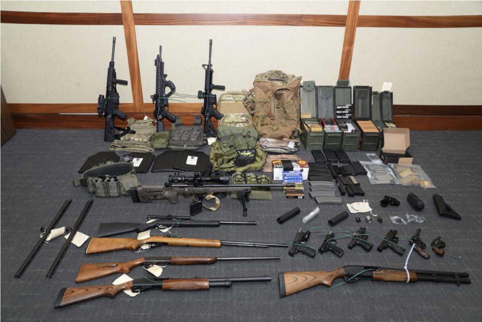 This undated file image provided by the U.S. District Court in Maryland shows a photo of firearms and ammunition that was in the motion for detention pending trial in the case against Christopher Hasson. (Photo: U.S. District Court via AP, File)