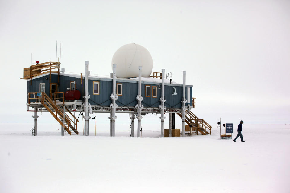 The main building at Summit Station, a remote research site 10,500 feet above sea level, on top of the Greenland ice sheet. (Brennan Linsley / AP file)