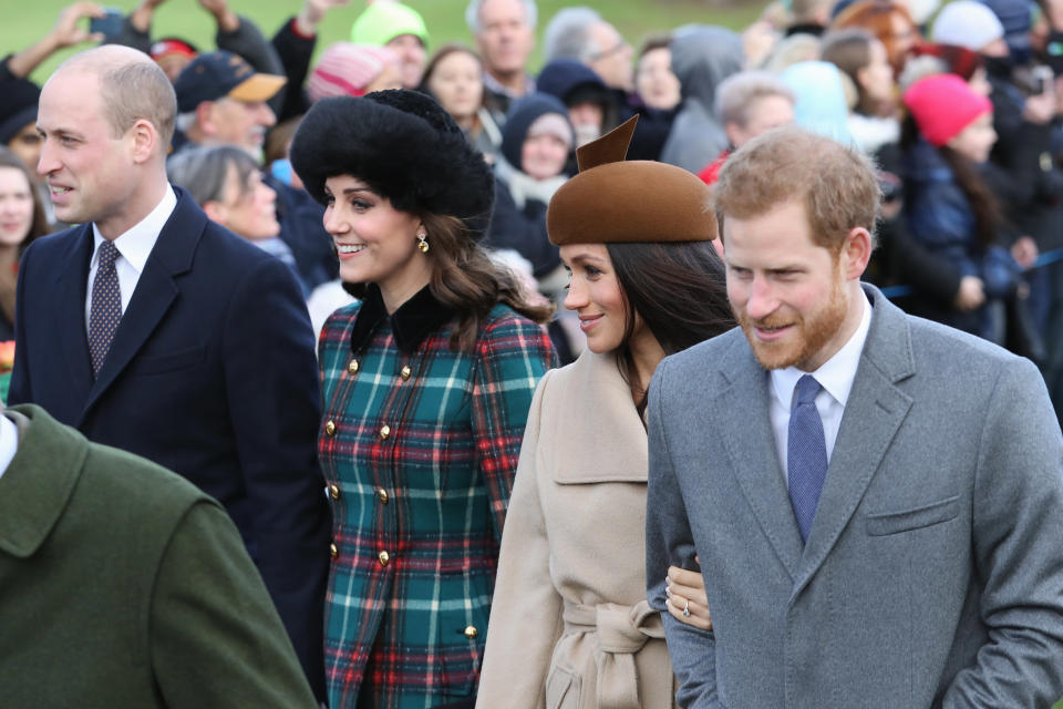William, Kate, Meghan and Harry last Christmas (Photo: Getty)