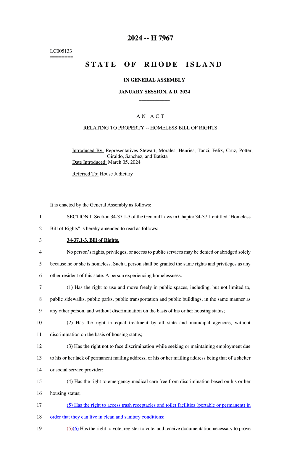 Page 1 of H7967 - Add teeth homeless bill of rights