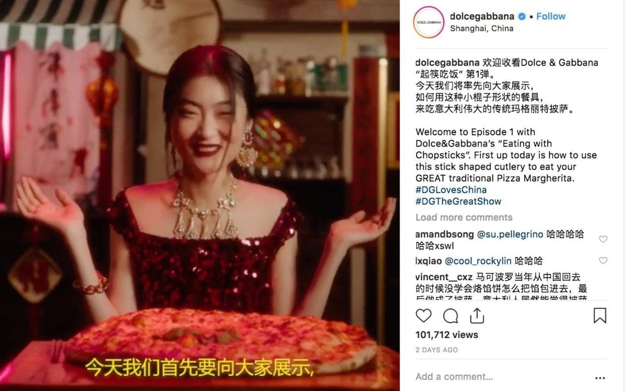 Ms Zuo stayed silent until Tuesday when she released a detailed 850-word social media post apologising - Dolce & Gabbana/Instagram