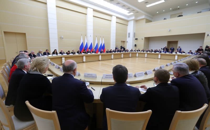 Russian President Vladimir Putin chairs a meeting to prepare amendments to the Russian constitution at Novo-Ogaryovo state residence outside Moscow